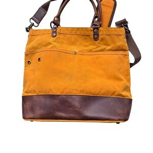 Della Q Waxed Canvas Leather Trim Tote Bag Mustard Yellow Crossbody Strap